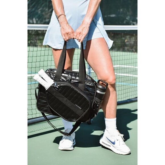 Women Black Pickle Ball Bag Detachable Paddle Case Adjustable Shoulder Strap Bag - Picture 5 of 9